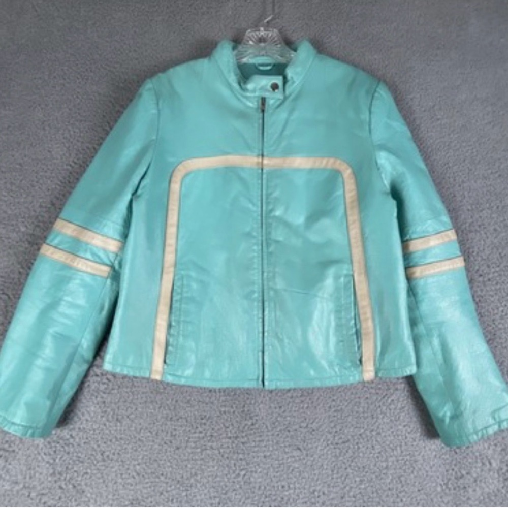 Wilsons Leather Aqua Jacket with Beige Accents